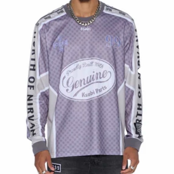 Ksubi Garage Ls Moto Jersey Moss Black purple NWT L - Picture 3 of 8